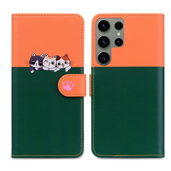 Mantto for Samsung Galaxy S24 Ultra Wallet Case with Wrist Strap,Cute Animal Pattern PU Leather Magnetic Clasp Folio Flip Kickstand Card Slots & Cash Pocket Shockproof Slim Phone Case, Darkgreen