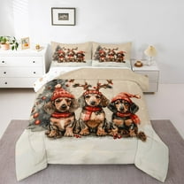 Homewish Cute Cartoon Dachshund Bedding Comforter Set,Kawaii Puppy Dogs Twin Comforter Sets,Merry Xmas Bedding Set For Girl Boys,Ultra Soft Room Decor Reversible,2 Pieces