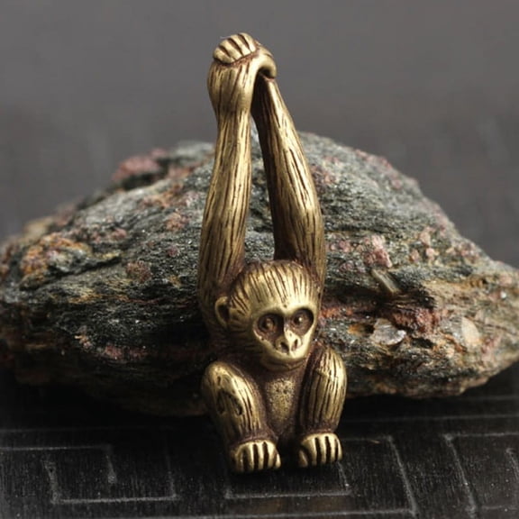 Brass Monkey Figurine Mini Animal Statue Ornament Home Office Desk Decor
