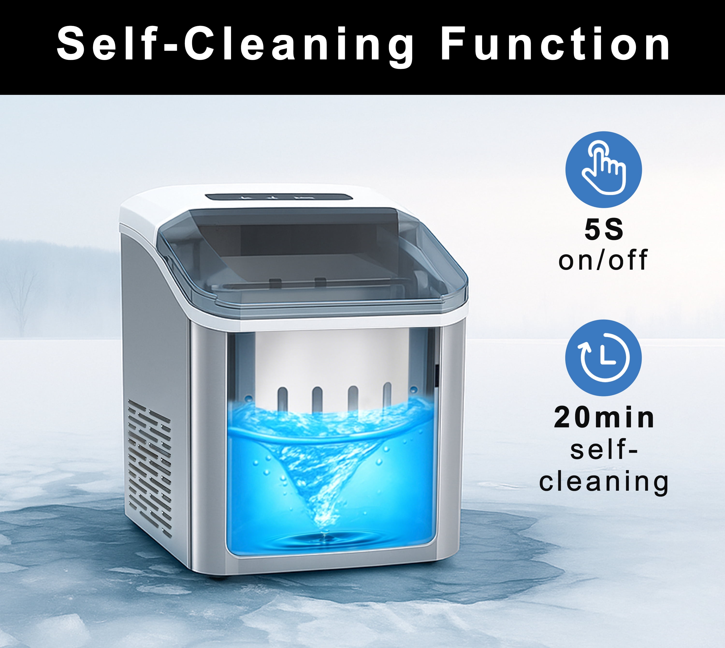 Ice Maker Machine - 26Lbs/24Hrs, Self-Cleaning, 2 Ice Sizes (S/L), Fast 6-Min Cycle, with Infrared Sensor for Home/Office/Commercial Use