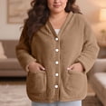 thumbnail image 6 of Women Fuzzy Fleece Jacket Sherpa V-neck Button Down Long Sleeve Winter Coat Plush Warm Sleepwear with Pockets, 6 of 8