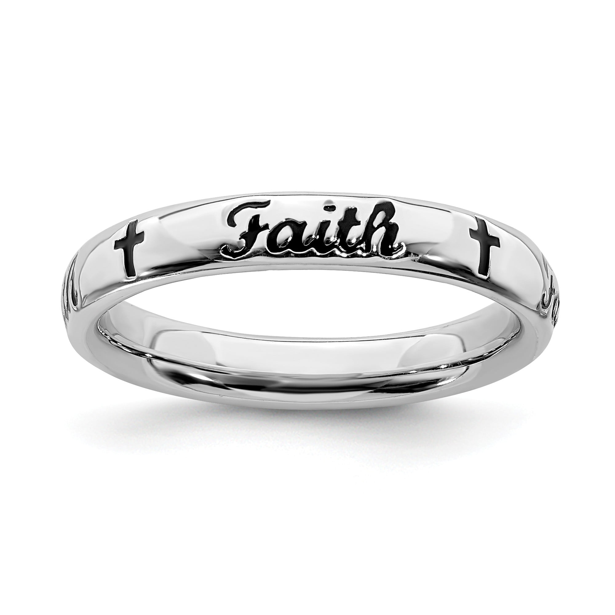 Sterling Silver Stackable Expressions Black Enamel Faith Ring Size 6