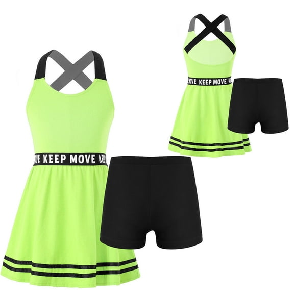 DPOIS Kids Girls Athletic 2 Pcs A-Line Dress with Shorts Set Tennis Golf Sport Dress Outfits
