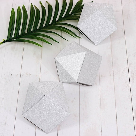 BalsaCircle 25 Silver Glittered 4" Geometric Party Favor Gift Boxes Wedding Party Decorations