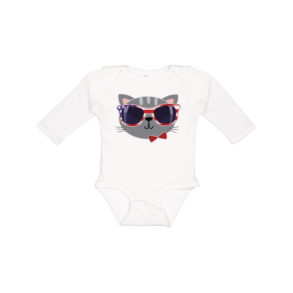 Inktastic 4th of July Girl Patriotic Cat Boys or Girls Long Sleeve Baby Bodysuit