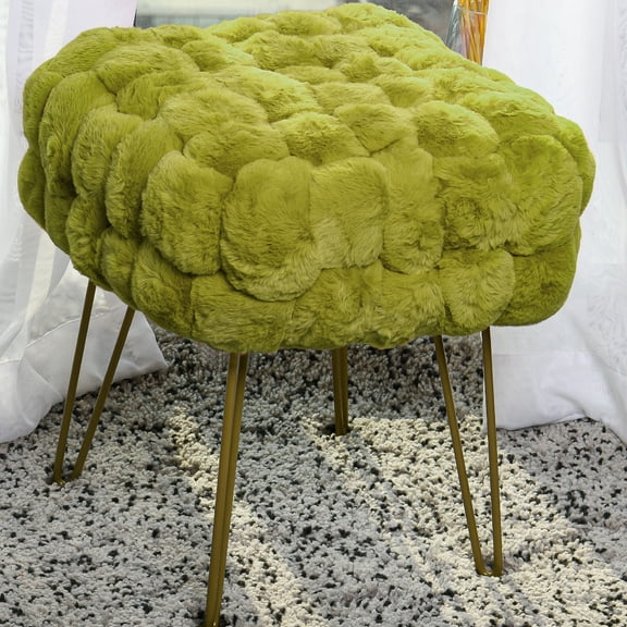 Home Soft Things Fox Faux Fur Pouf Stool Ottoman - Green Moss - 17x17x17"