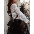 thumbnail image 5 of Womens Fashion Lace Hollow Slim Blouses Long Sleeve White Shirt Tops Stylish White S, 5 of 6