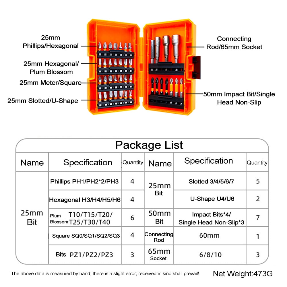 Riousery 39 PCS Drill Bit Set Impact Driver Screwdriver Bits for Wood Metal Cement Drilling with Storage Case Orange 5.91 inches / 15 cm