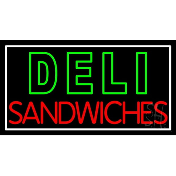 Double Stroke Deli Sandwiches LED Neon Sign 20 x 37 - inches, Black Square Cut Acrylic Backing, with Dimmer - Bright and Premium built indoor LED Neon Sign for restaurant window and interior decor.