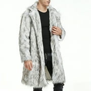 KBKYBUYZ Mens Faux Fox Fur Coat Turn-Down Collar Long Winter Jacket Gray L