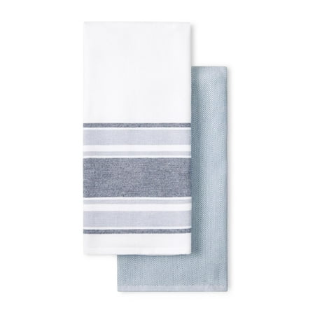 Beautiful Home by Drew Barrymore 2-Piece Yarn Dyed Kitchen Towel Set, Cornflower Blue, 20"W x 30"L