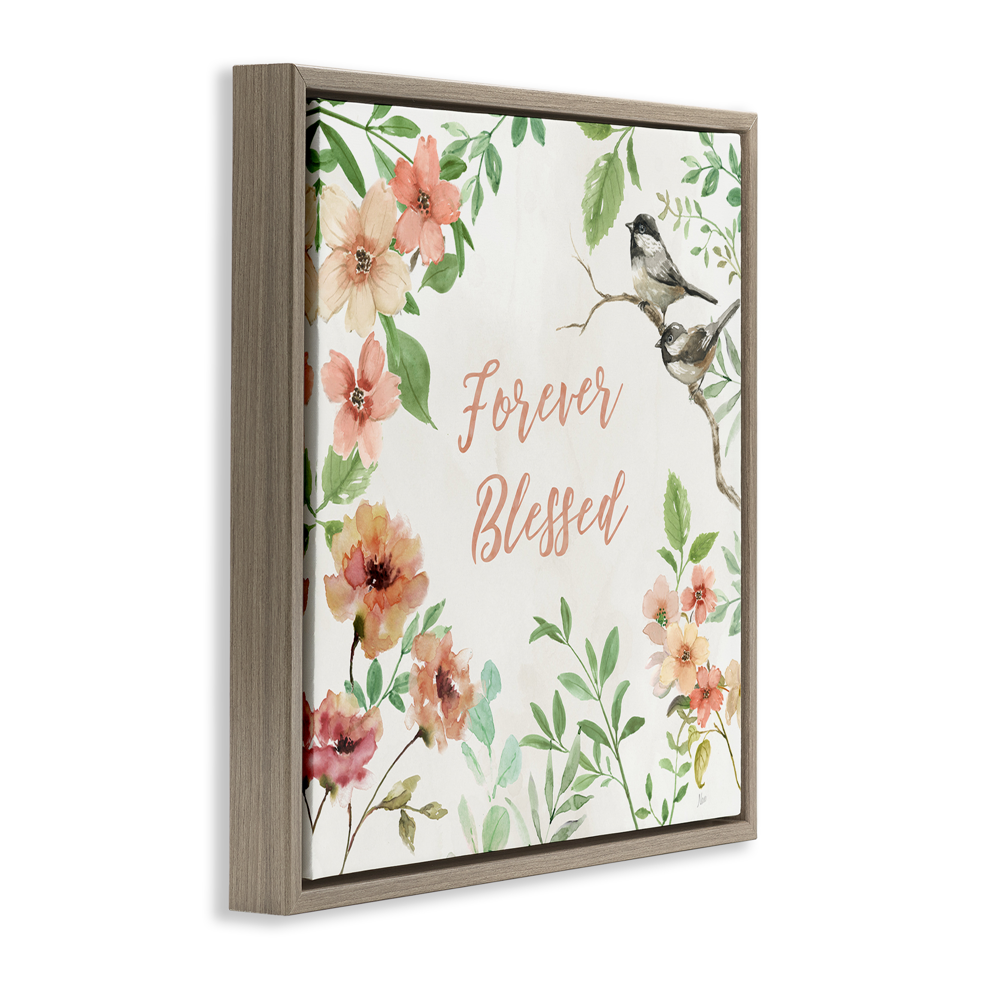 Stupell Industries Forever Blessed Floral Botanical & Floral Painting Brown Floater Framed Canvas Art Print Wall Art, 25 x 25