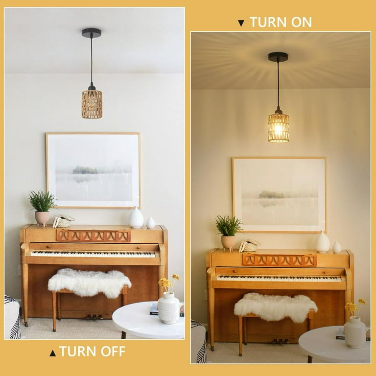 2-Light Dark Curry Rattan Pendant Light - Hand-Woven Rustic Chandelier For Farmhouse, Dining Room, Or Kitchen