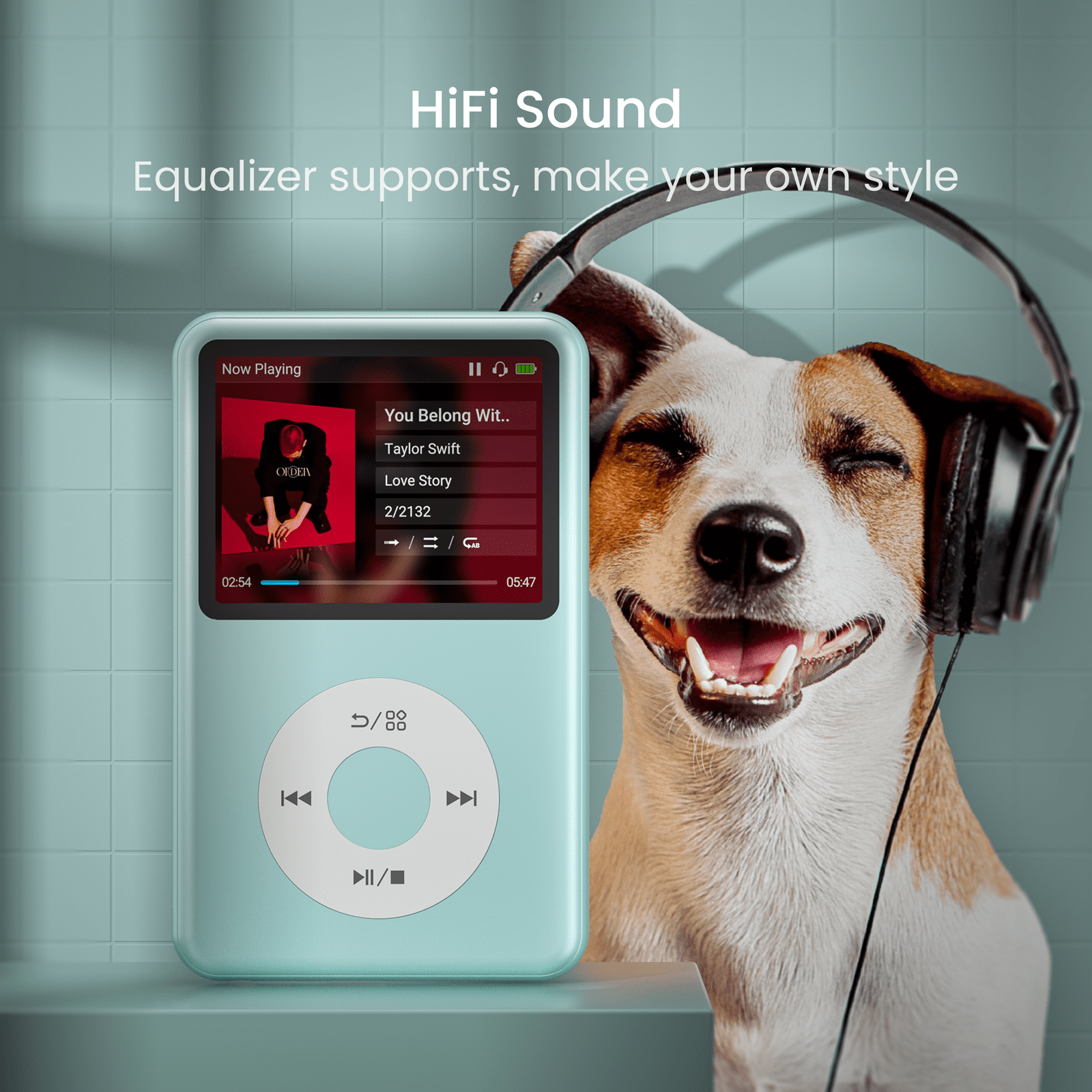 Innioasis Mp3 Player with Bluetooth, 2.4" 128GB Portable Mini HiFi Sound Bluetooth Digital Music Player with FM Radio Audiobook and Speaker Built in for Kids (Teal)