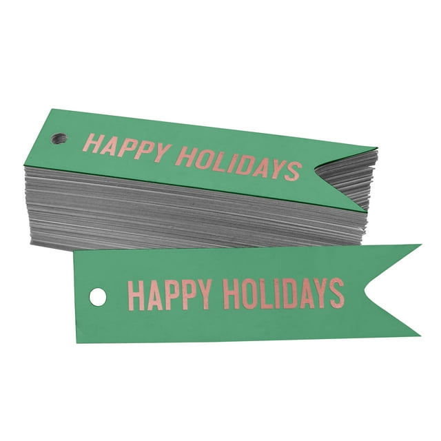 Inkdotpot Pack Of 50 Happy Holiday Favor Paper Tags Craft Real Rose Gold Foil Hang Tags