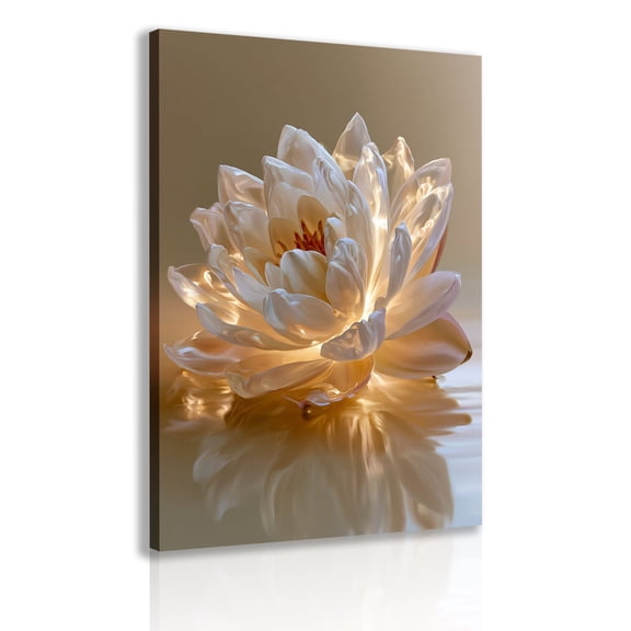 A shimmering lotus canvas painting, embodying Zen tranquility, lotus art, spiritual wall art, and a minimalist home décor frame for bedrooms and meditation rooms.