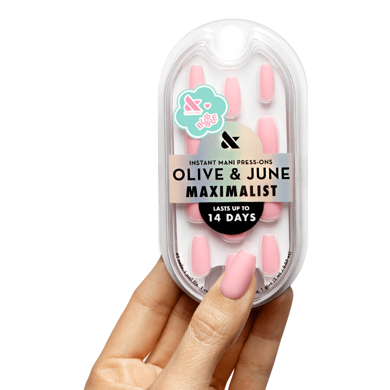 Olive & June + Bubble Instant Mani Medium Coffin Press-on Nails, O&J Pink, 42 Pieces