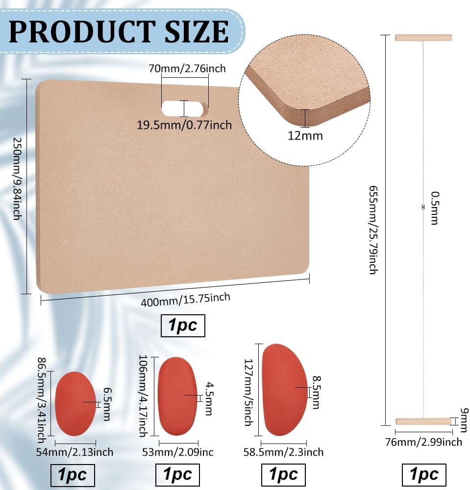 DIY Clay Ceramic Craft Jewerly Tool Kit Including Portable Clay Wedging Board MDF Wood Mud Mat Silicone Molds and Wooden Carving Curved Clapper Mixed color