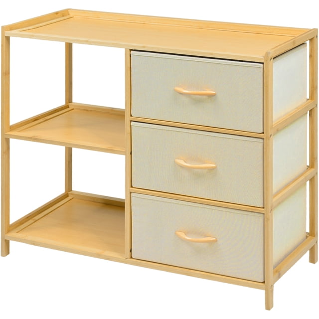 Comoda Cajonera Mueble Bambu Organizador 3 Cajones Estantes Houzer