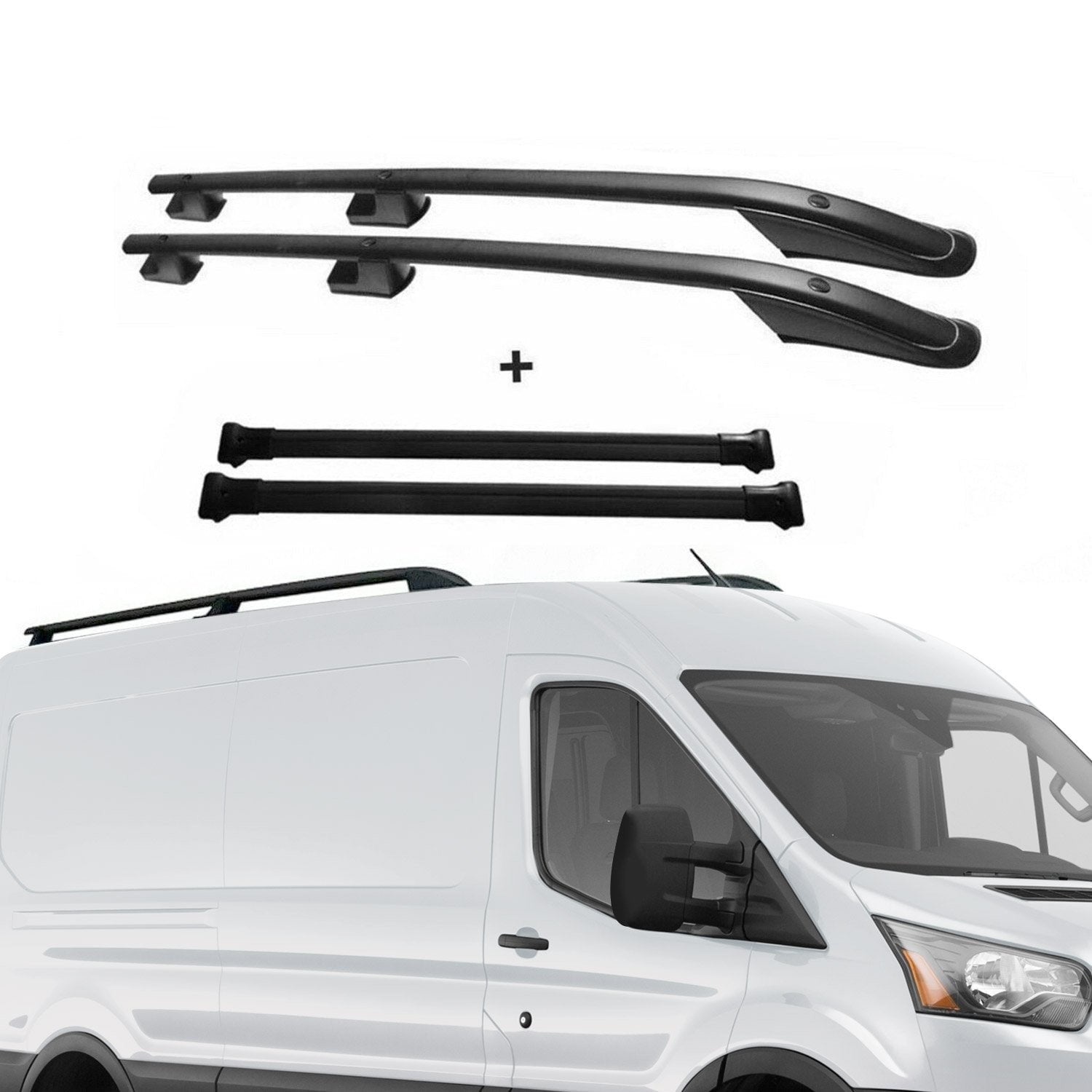 Roof Rack Rails Cross Bars Black Set Alu. 4 Pcs For Ford Transit 2014