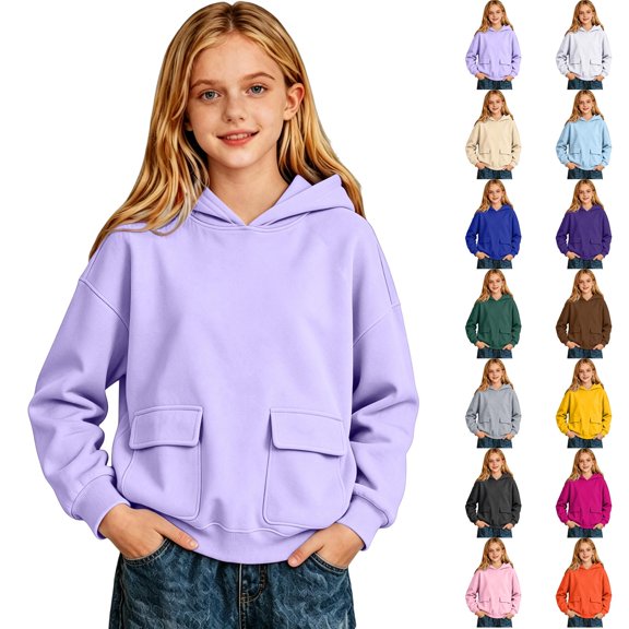 Big Girls Casual Hooded Sweatshirt Long Sleeve Pullover Hoodie for School Loungewear & Daily Outfits, 160