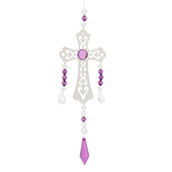 Sunflower Garden Birthstone Cross Suncatcher, February