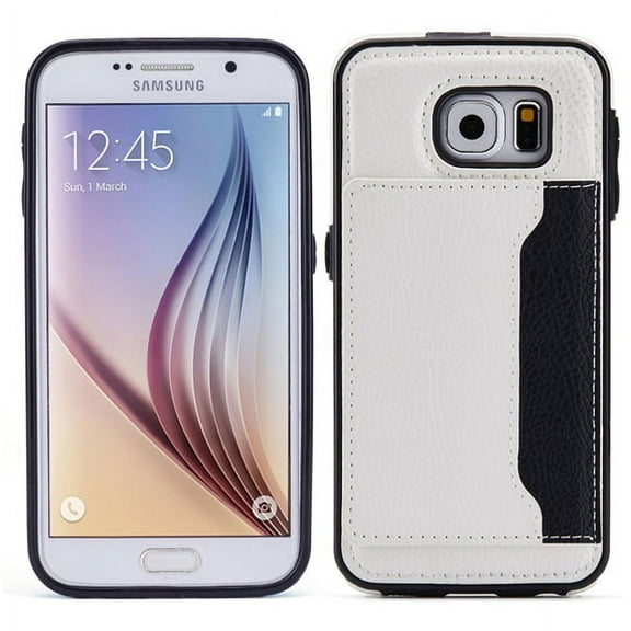 White Leather Phone Case Luxury Wallet Cover Card ID Slots Protective Skin w Reinforced Protection 5G for Samsung Galaxy S6