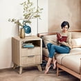 thumbnail image 4 of CHITOOMA 2-Drawer Nightstand with Open Shelf, Wood Fluted Bedside Table with Storage, Small End Table for Bedroom Living Room, Natural, 4 of 9