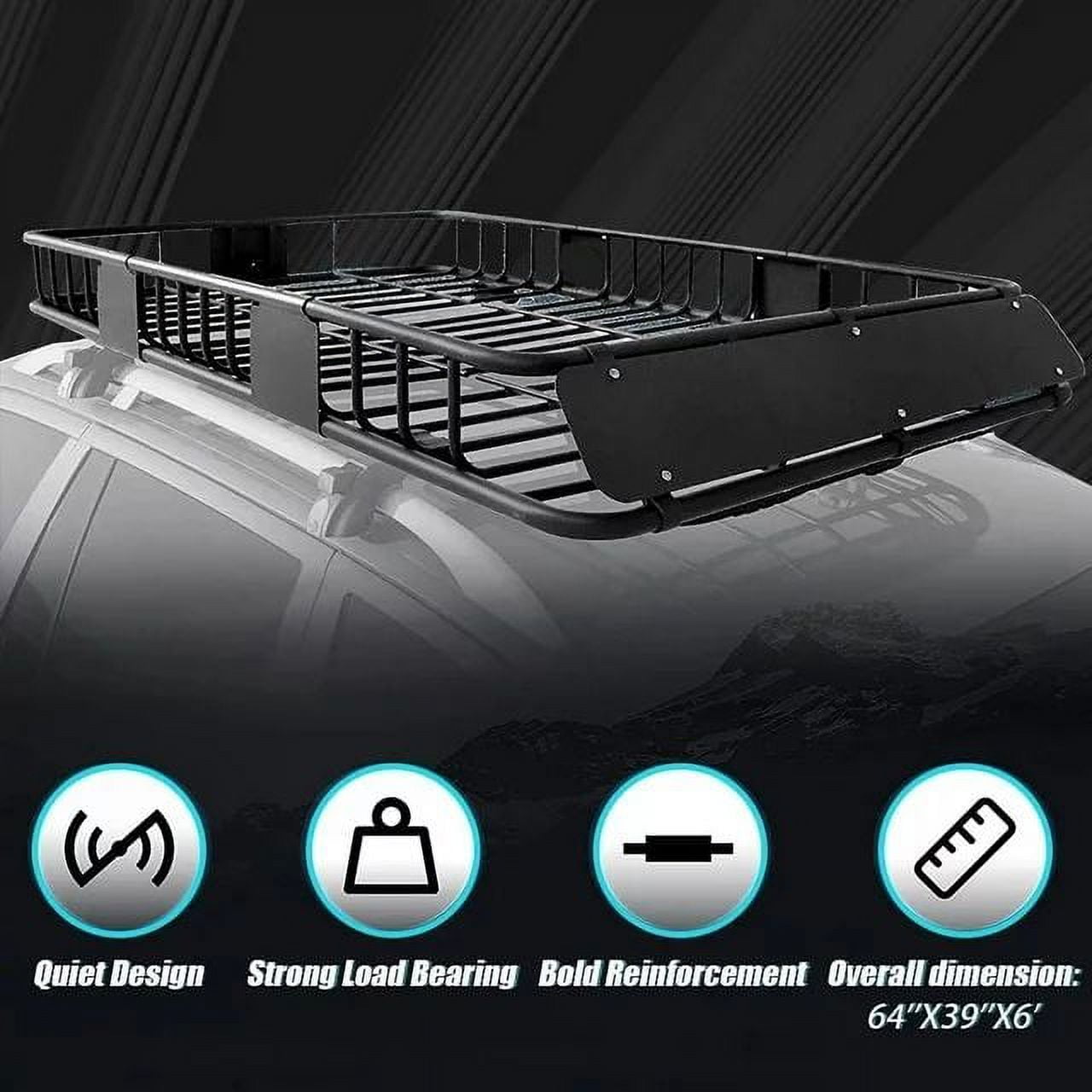 Kojem 64" Universal Roof Rack Basket, Expandable Cargo Carrier, Car Top Luggage Storage Holder, SUV 250Lbs Black