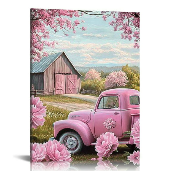 GooTPa Rustic Pink Farmhouse Canvas Wall Art, Canvas Prints Wall Art for Living Room Bathroom Bedroom Office, Art Print Painting for Home Decorations - 12x16in