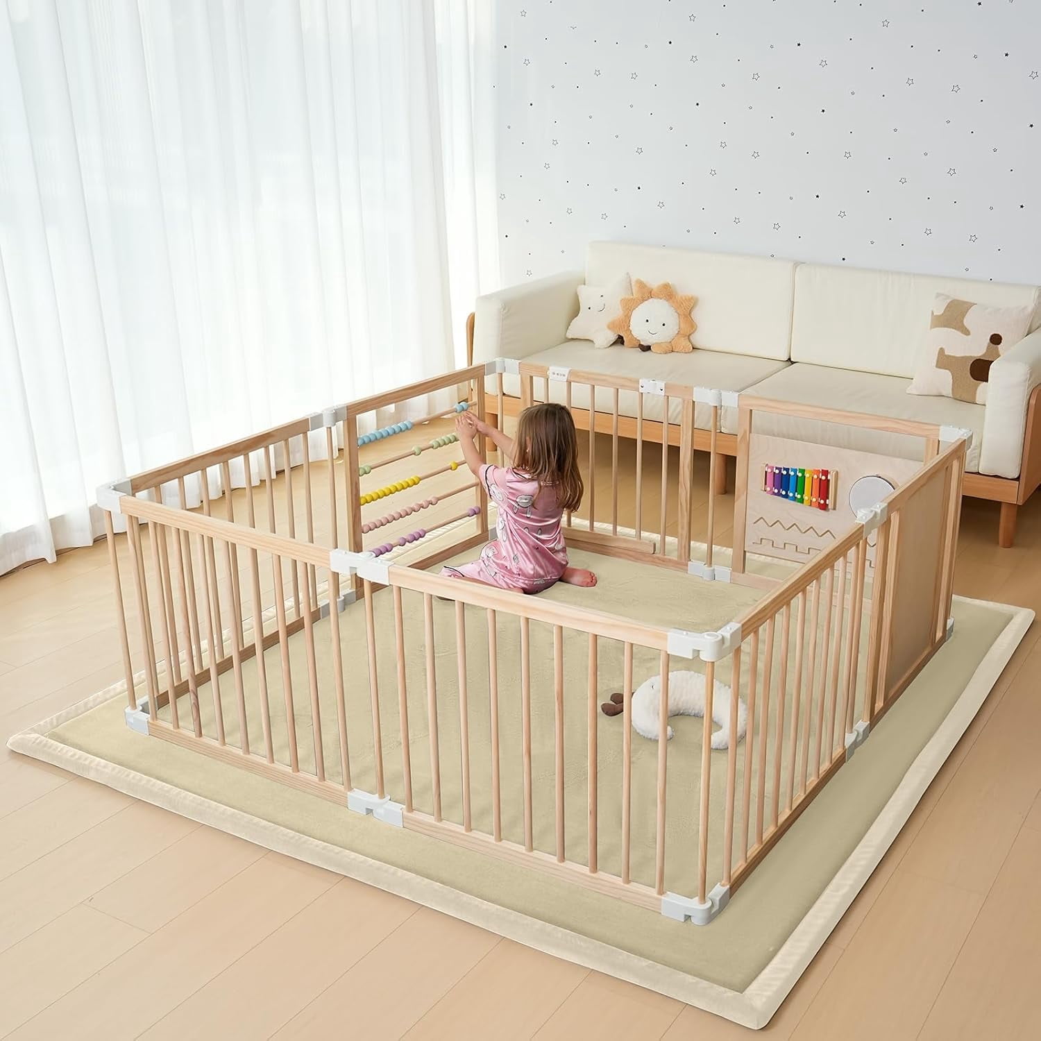 Baby Play Mat for Floor - 1.4" Thick Memory Foam Rug, 70"x60" Playpen Tummy Time Mat, Soft Velvet Nursery Rug, Large Padded Crawling Mat, Cushioned Pads for Playroom Toddlers, Infants, Yoga, Tatami