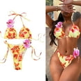thumbnail image 2 of Women Two Piece Swimwears Set Halterneck Thong Swimsuit Set Ladies Flower Print Bathing Suit with Low Waist Thong Briefs, 2 of 8