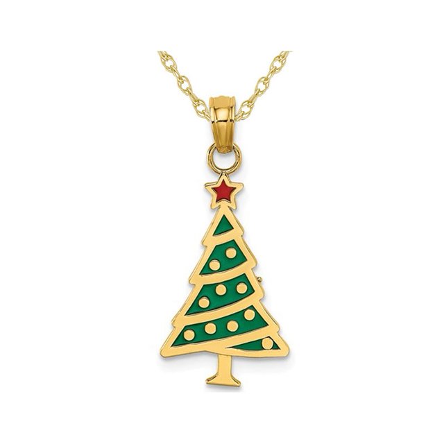 14K Yellow Gold Christmas Tree Charm Pendant Necklace with Chain