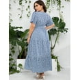 thumbnail image 6 of Plus Size Wedding Guest Maxi Dresses for Curvy Women, Summer Casual Floral Long Party Sundress with 3/4 Sleeve, 6 of 9