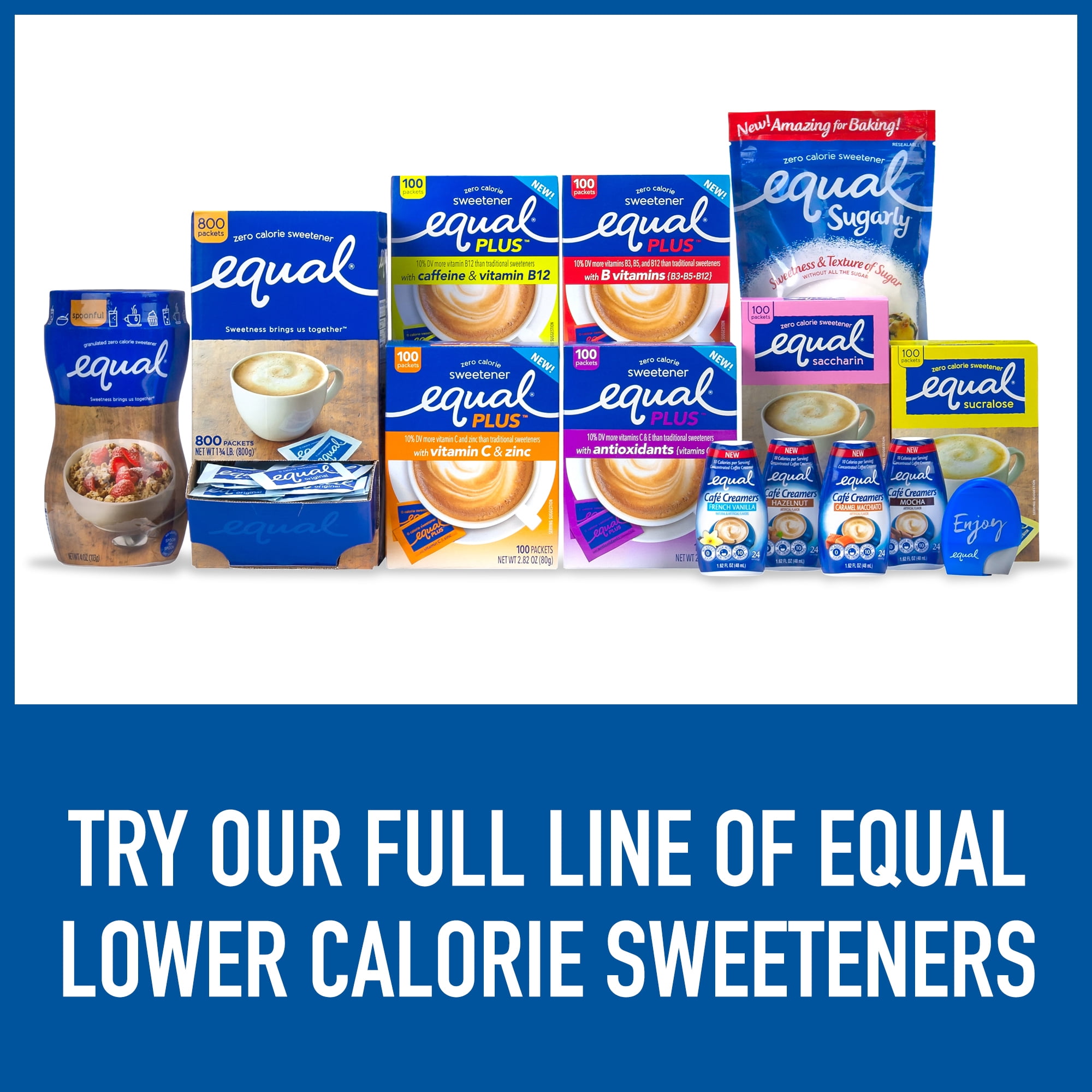 Equal PLUS Sweetener Packets with Caffeine and Vitamin B12, 100 Ct.