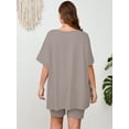 thumbnail image 7 of SHOWMALL Women Plus Size Outfits Set Soft Loungewear Light Gray 4X Summer 2-Piece Pajamas Short Sleeves and Bliker Shorts Lounge Sets for Women, 7 of 7