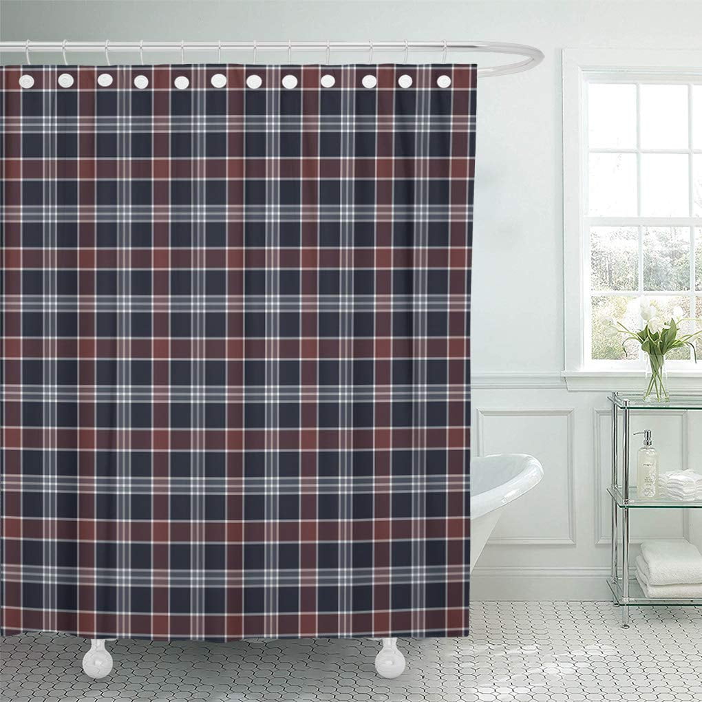 ATABIE Maroon Blue and Burgundy Plaid Steel Tartan Traditional Shower