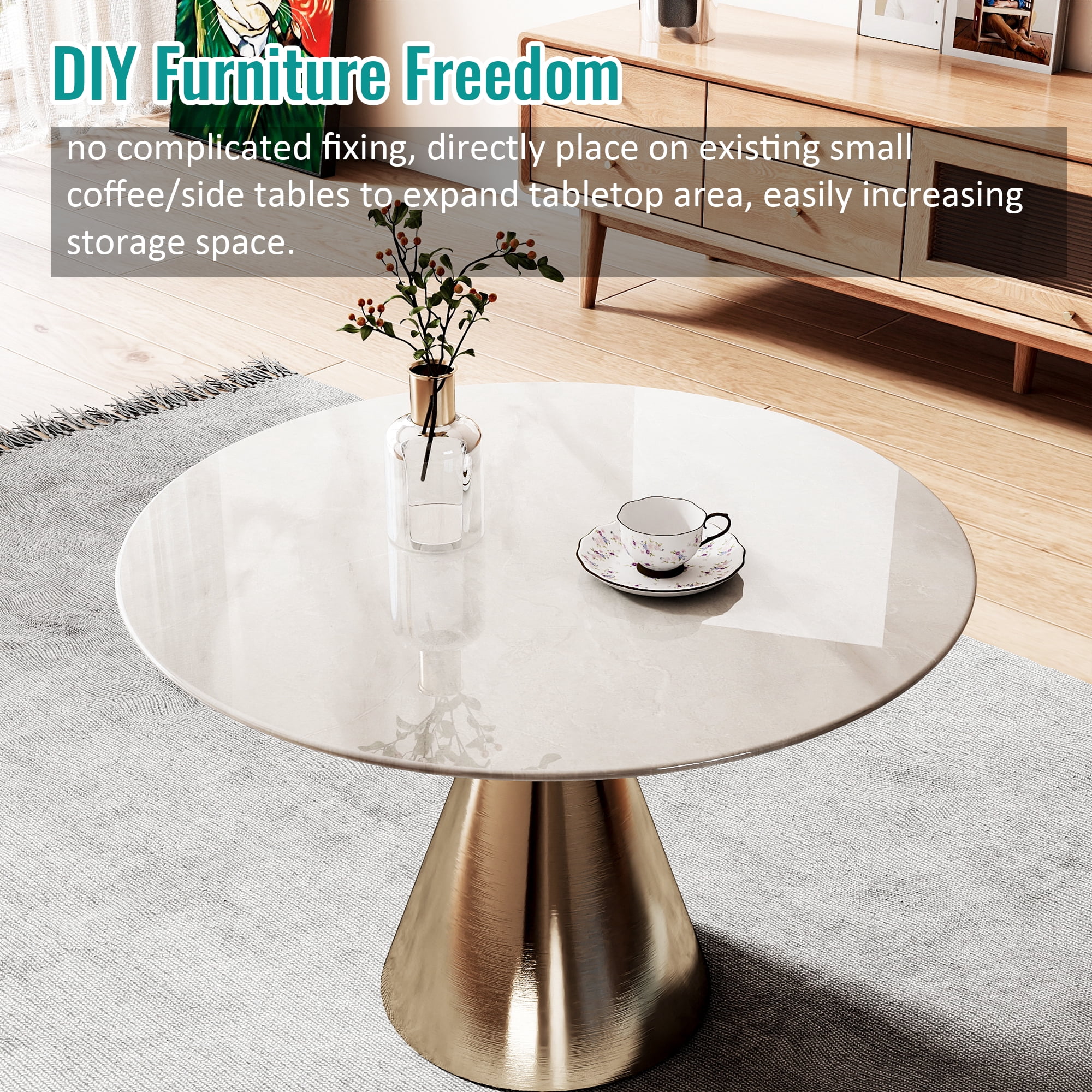 MAYEERTY 32in Round Tempered Glass Table Top, 0.31in Thick Marble Print DIY Replacement Table Cover, Heat & Scratch Proof Desktop for Small Side Coffee Bistro Patio Table
