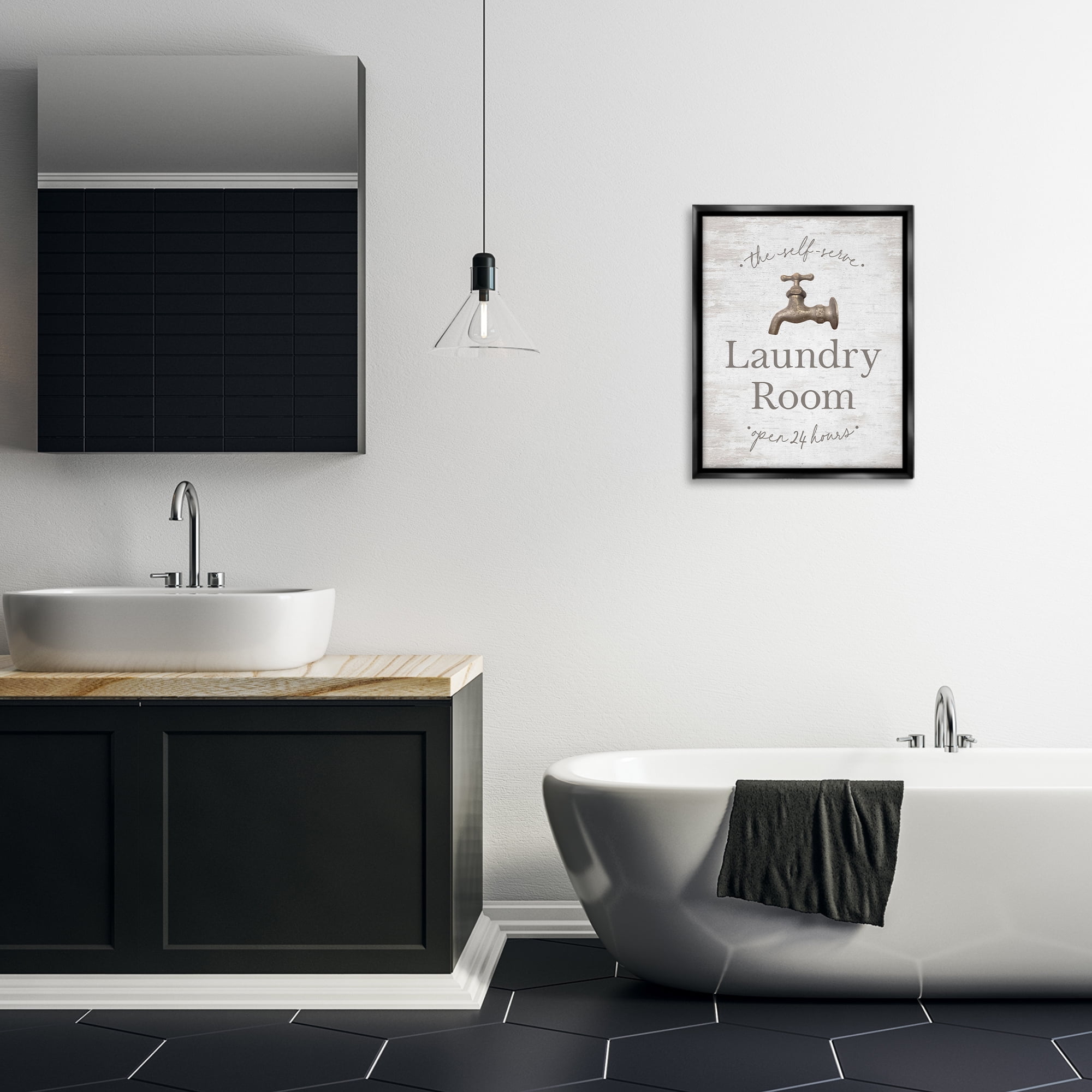 Stupell Industries Distressed Laundry Room Typography Painting Black Floater Framed Art Print Wall Art, 17 x 21