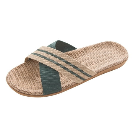 

Men s Fashion Anti-slip Linen Home Indoor Open Toe Flat Shoes Beach Slippers