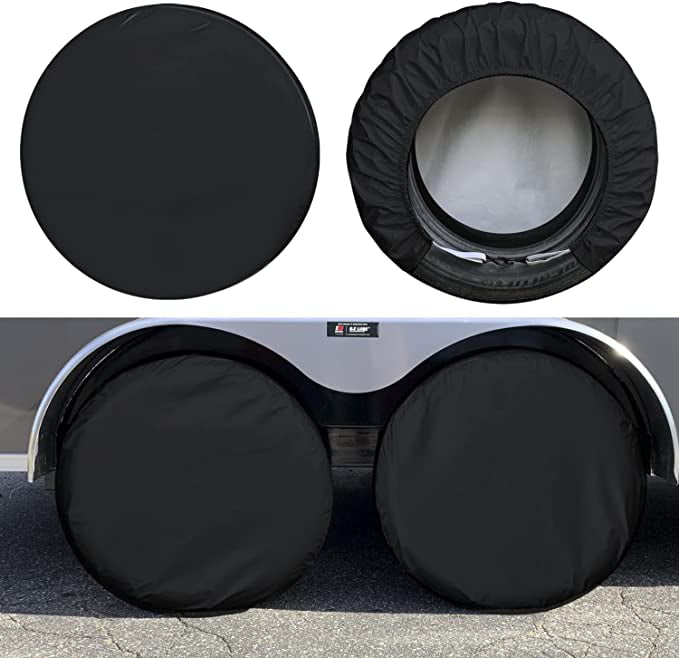RV Trailer Black Tire Covers 4 Pack Universal Fits Tire Diameters 24-26 inches Durable Tire Wheel All Weather Waterproof Protector Sun UV Rain Snow Protection for Truck Camper SUV 