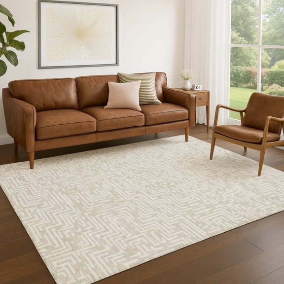 Addison Rugs Chantille Indoor/Outdoor Transitional Geometric Beige Machine Washable Rectangle Rug, 10' x 14'