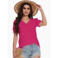 thumbnail image 4 of Women's V-Neck Cropped T-Shirt - Swiss Dot Puff Sleeve Casual Top - Loose Fit Summer Basic Tee, 4 of 6