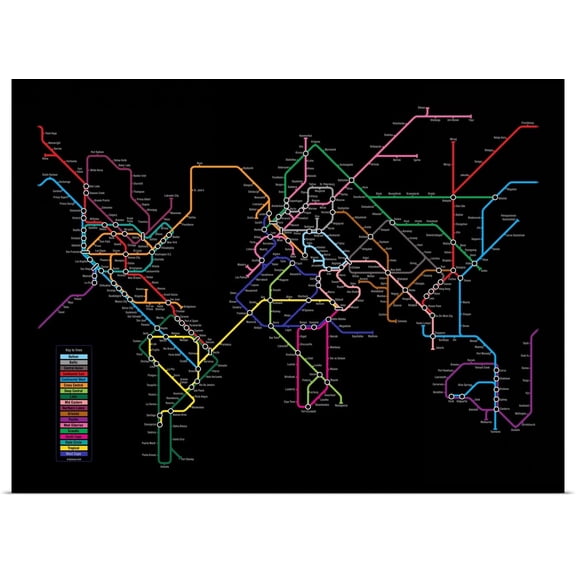Great BIG Canvas | Rolled Michael Tompsett Poster Print entitled World Metro Map