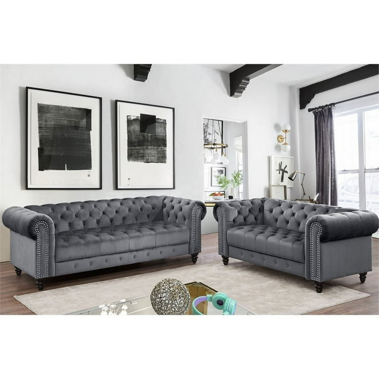 Rnfurnishings Chesterfield Classic Tufted Couch, 2 Piece Rnfurnishings Chesterfield Classic Tufted Couch, 2 Piece