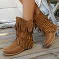 thumbnail image 5 of UngA Womens Cowboy Boots Fringe Western Boots with Embroidered Square Toe Chunky Heel Mid Calf Cowgirl Boots Fall Winter Shoes with Tassel Brown,Size 7, 5 of 7