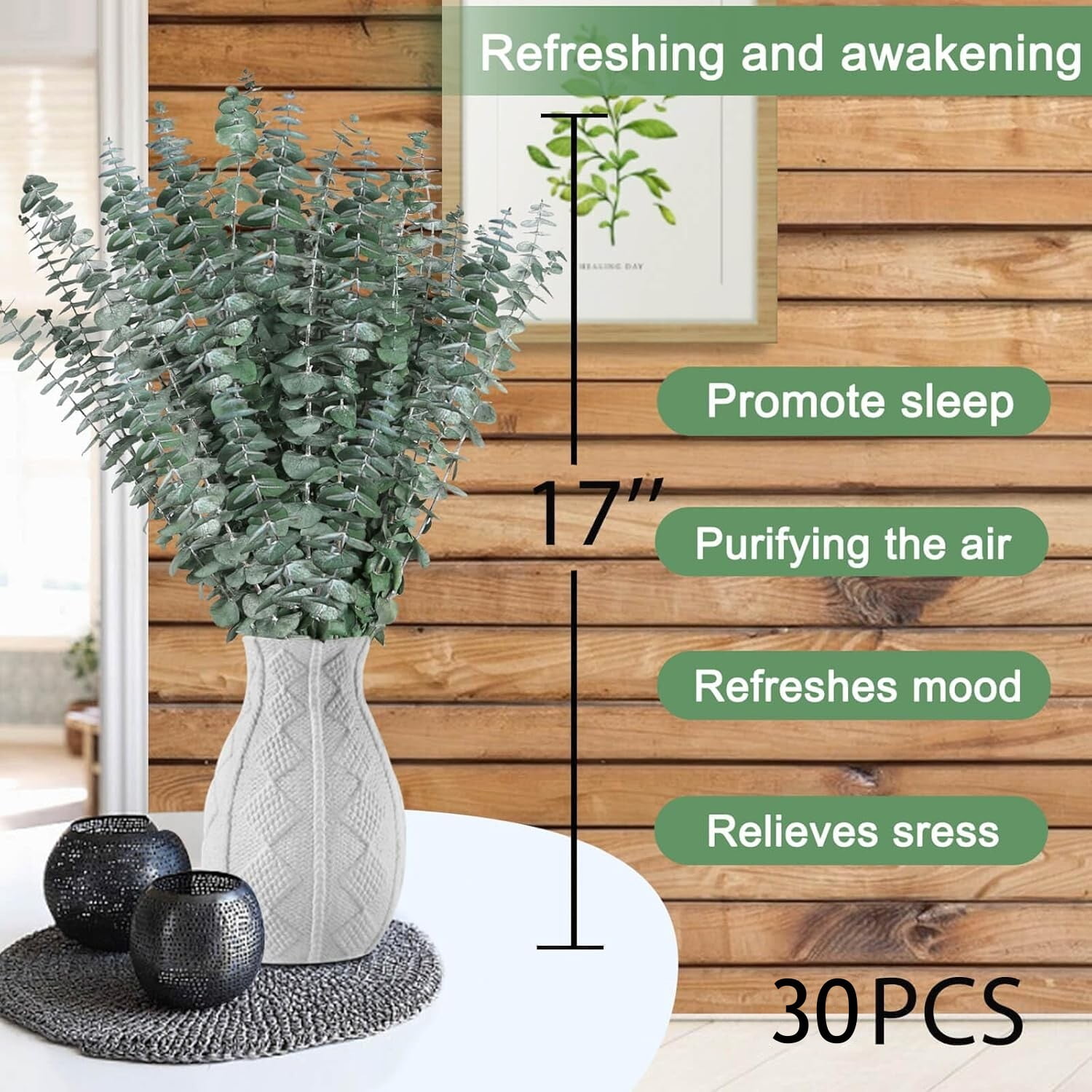 30 Pcs Dried Preserved Eucalyptus Stems Shower Bundle, 17" Natural Fresh Eucalyptus Plant, Real Eucalyptus Leaves Branches for Shower Vase Filler, Dried Flowers Arrangement Home Decor