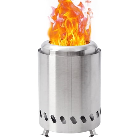 HGD 5.5'' Small Tabletop Fire Pit, Smokeless Table Top Firepit, Mini Fire Pit for Urban & Suburbs with Carry Bag, Stainless Steel,Fueled by Pellets or Wood (Sliver)