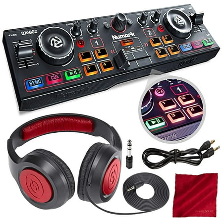Numark DJ2GO2 Pocket DJ Controller with Audio Interface and Headphones Accessory