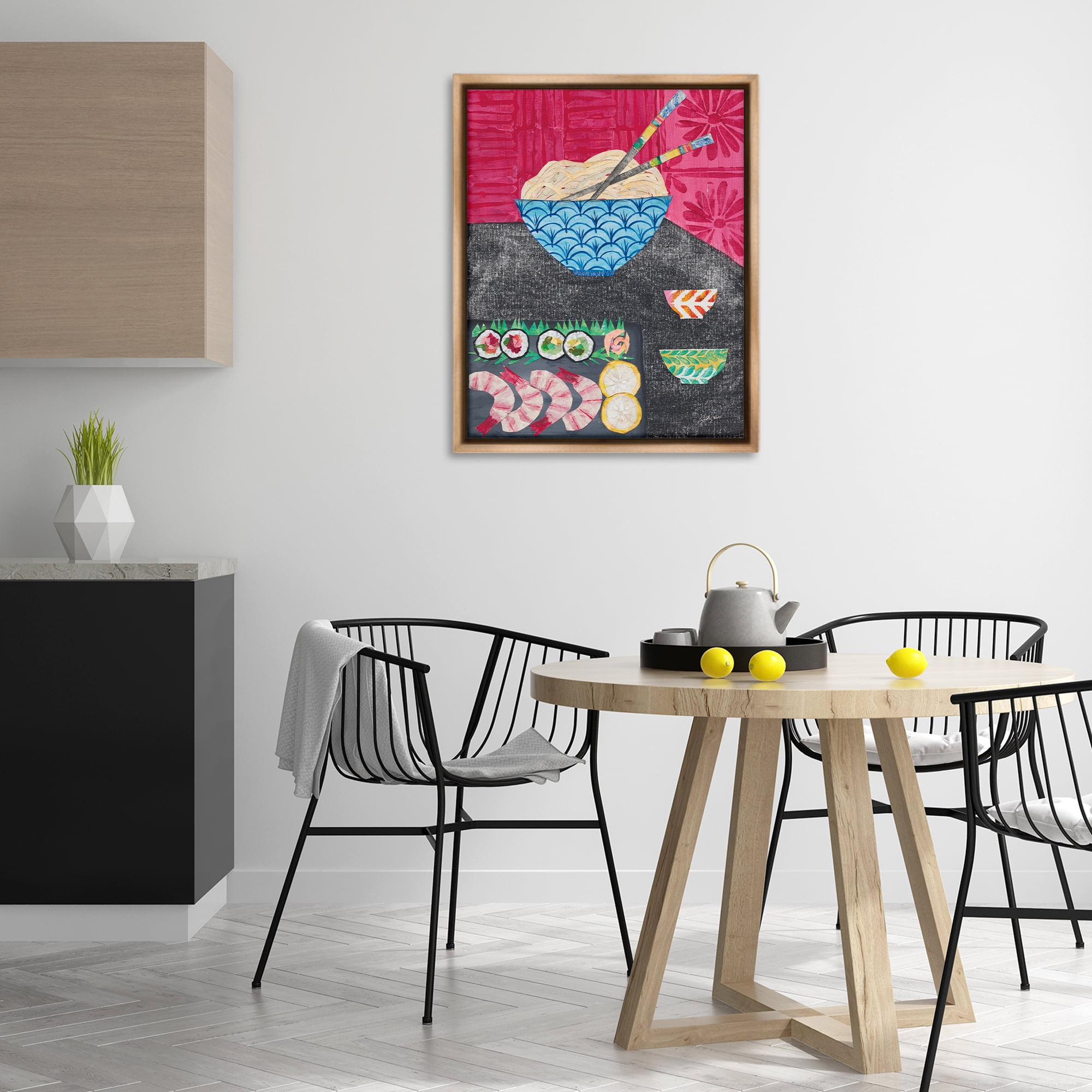 Stupell Industries Patterned Sushi Tablescape Food & Beverage Painting Brown Floater Framed Canvas Art Print Wall Art, 25 x 31